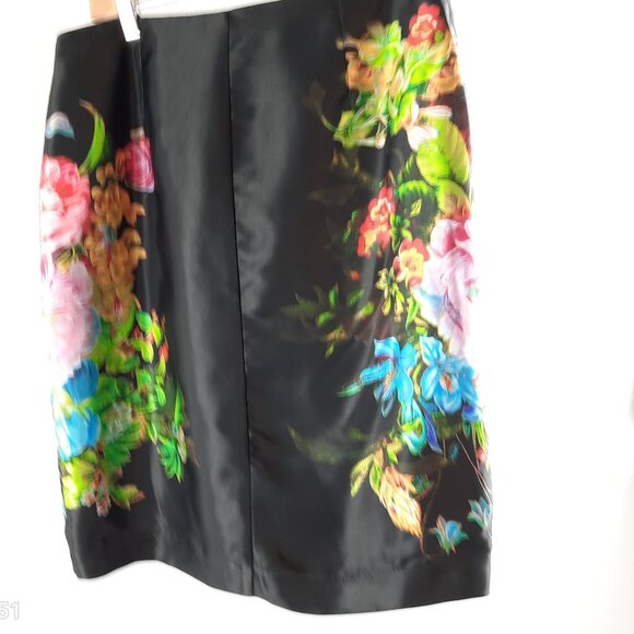 Size 10 Elegant Black Floral Summer Midi Evening Party Office Midi Skirt - Picture 7 of 9